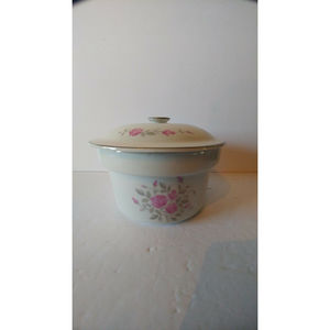 Beautiful Tatung China Pot Pink Flowers Silver trim. HTF